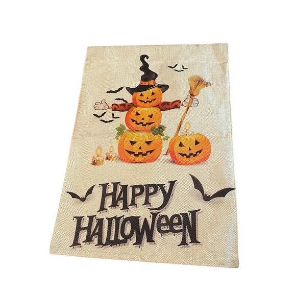 Happy Pumpkin Trio Halloween Garden Flag Jack o'Lantern Snowman Reversible - Picture 2 of 2